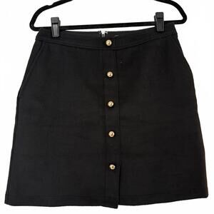 LOFT | Black Wool Blend Gold Button Front Mini Skirt | Size 4